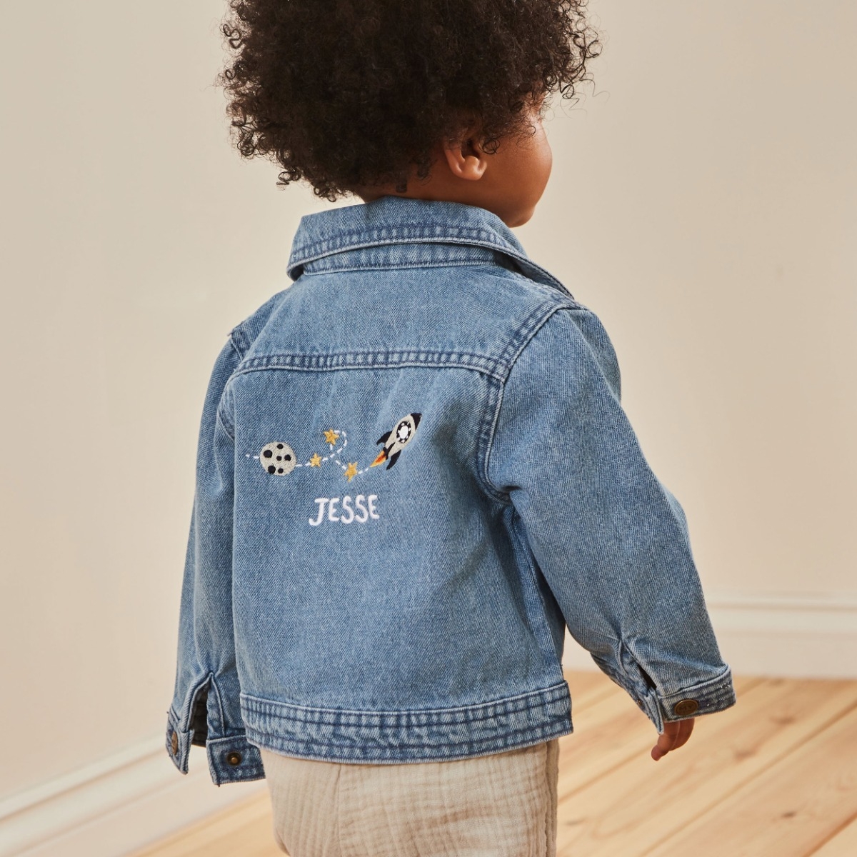 Personalised Moon & Rocket Denim Jacket