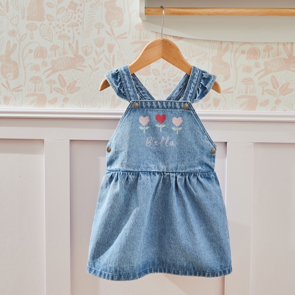 Personalised Three Tulip Denim Pinny Dress